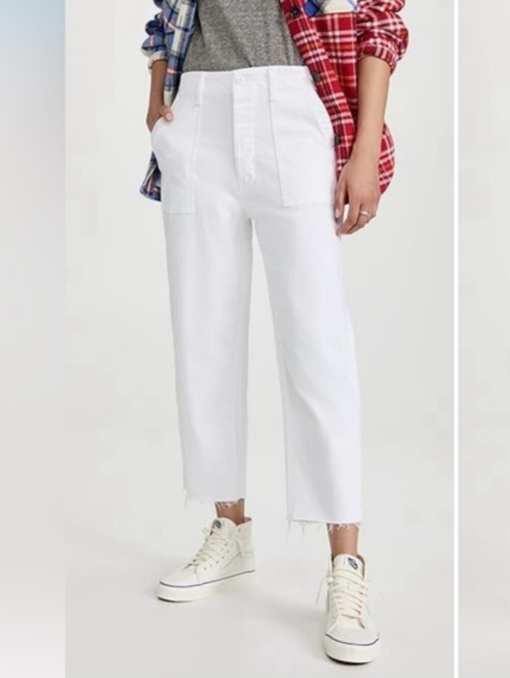 Mother Patch Private Ankle Fray Fairest Of Them All White Pants Size 28